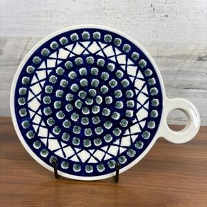 Boleslawiec Poland Trivet Cheese Cutting Board Peacock  Vintage Handmade